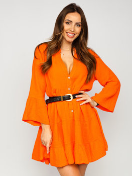 Bolf Damen Kleid mit Rüschen Musselin Orange  A2160