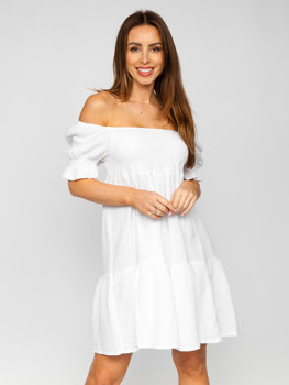 Bolf Damen Kleid mit Rüschen Musselin Weiß  12240