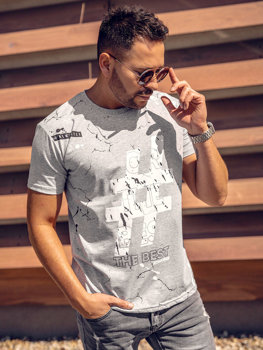 Bolf Herren Baumwoll T-Shirt mit Motiv Grau  14728A