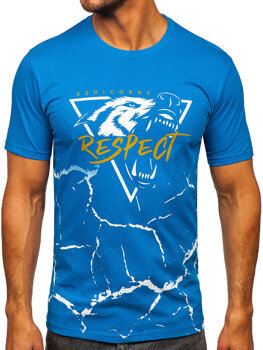 Bolf Herren Baumwoll T-Shirt mit Motiv Mittelblau  5035