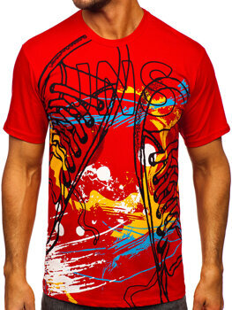 Bolf Herren Baumwoll T-Shirt mit Motiv Rot  143000