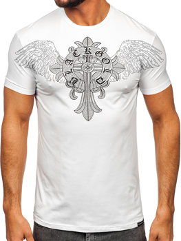 Bolf Herren T-Shirt mit Pailletten Motiv Weiß  MT3037