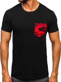 Bolf Herren T-Shirt mit Tasche mit Motiv Camo Schwarz-Rot  8T85