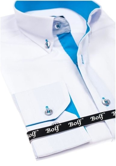 Bolf Herren Hemd Elegant Langarm Weiß-Hellblau  5722-1-A