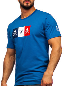 Bolf Herren Baumwoll T-Shirt mit Motiv Blau  14784