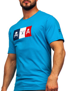 Bolf Herren Baumwoll T-Shirt mit Motiv Türkis  14784