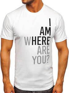 Bolf Herren Baumwoll T-Shirt mit Motiv Weiß  0404T