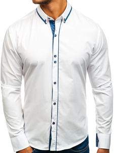 Herren Hemd Elegant Langarm Weiß Bolf 8823