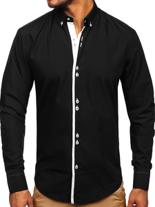 Herren Hemd Langarm Elegant Schwarz Bolf 5797