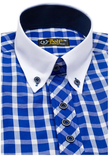Herrenhemd Elegant Kariert Kurzarm Mittelblau Bolf 5531