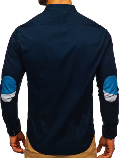 Herren Hemd Langarm Elegant Dunkelblau Bolf 7192